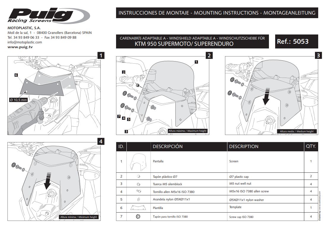 Plexi PUIG SPORT KTM 950 SUPERENDURO 2006-2009