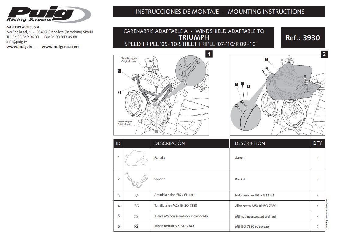 Plexi PUIG SPORT Triumph SPEED TRIPLE 2006-2018