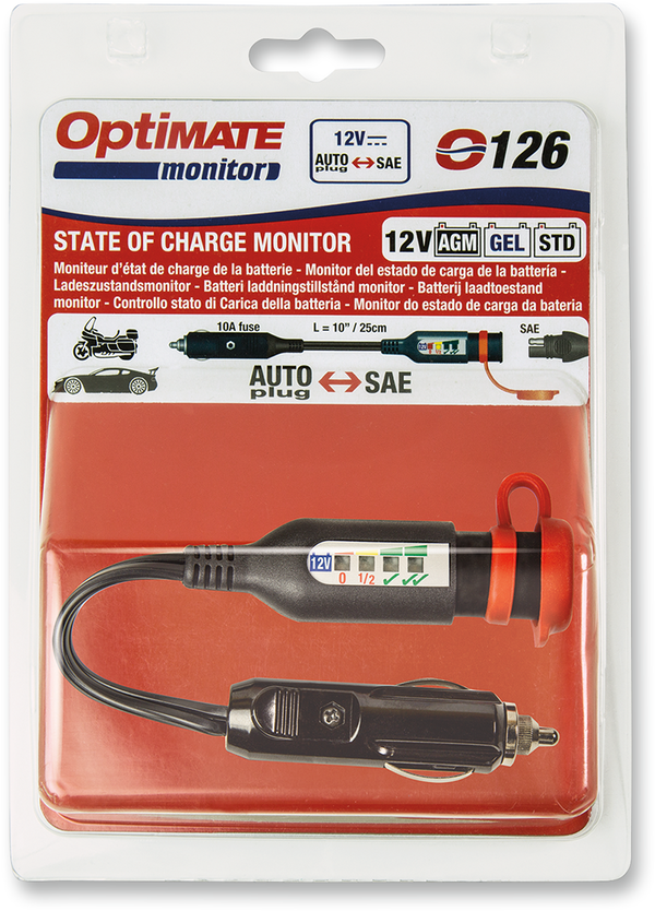 Adaptér 12V zásuvky TECMATE OPTIMATE BATT MONITR 4LED AUTO PLG typ O126