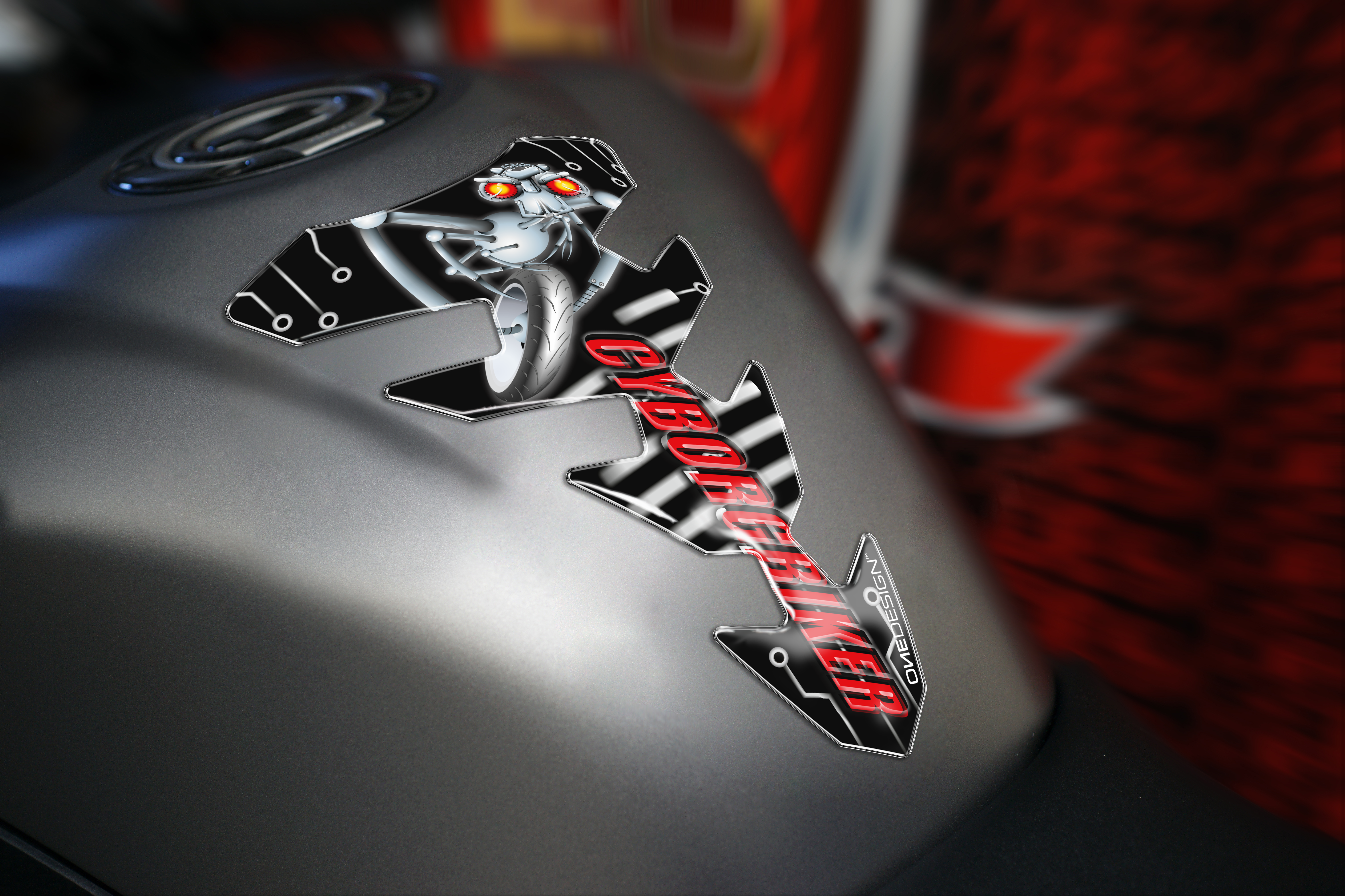 Samolepka - tank pad na nádrž motocyklu ONEDESIGN MAX CYBER BIKER rozměry 221 mm X 144 mm
