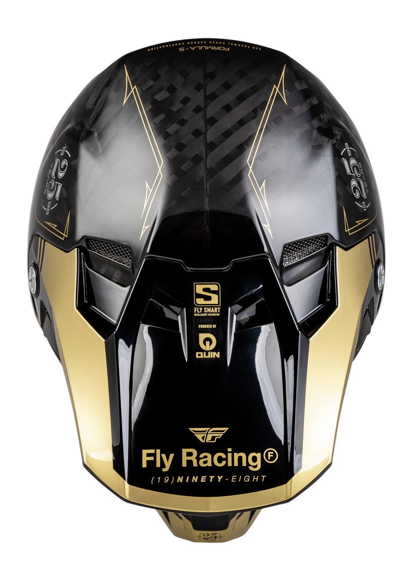 Nejvyšší model motokrosové přilby FLY RACING FORMULA S CARBON černá/zlatá, skořepina z uhlíkových vláken 12K velikost L