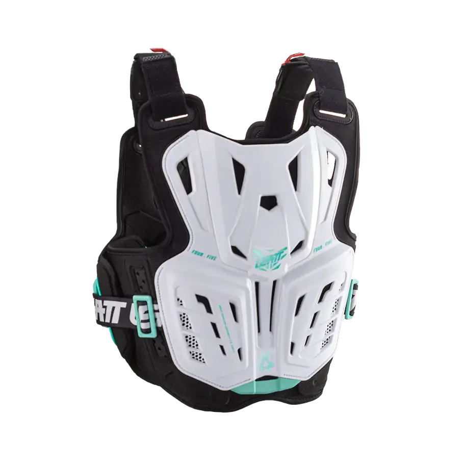a Dámský chránič hrudi a zad LEATT 4.5 Jacki Chest Protector Fuel bílá/černá/zelená, jednotná velikost váha jezdkyně 50 - 90 KG, výška 160 - 180 CM