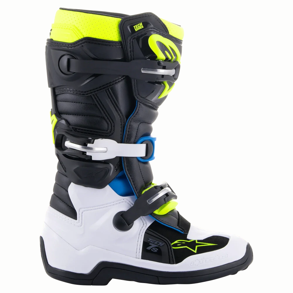 a Dětské motokrosové boty / MX obuv ALPINESTARS TECH 7S , M132-26 , barva černá/modrá/žlutá fluo velikost 37 / US4