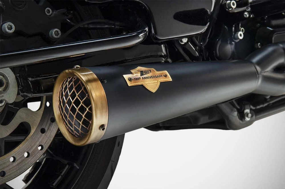 Výfukový systém motocyklu ZARD FULL KIT EXHAUST SYSTEM 2:1 pro motocykl HARLEY DAVIDSON ROAD KING SPECIAL rok 2017-2023 viz popis, limitovaná edice 120TH barva černá/mosazné zakončení 