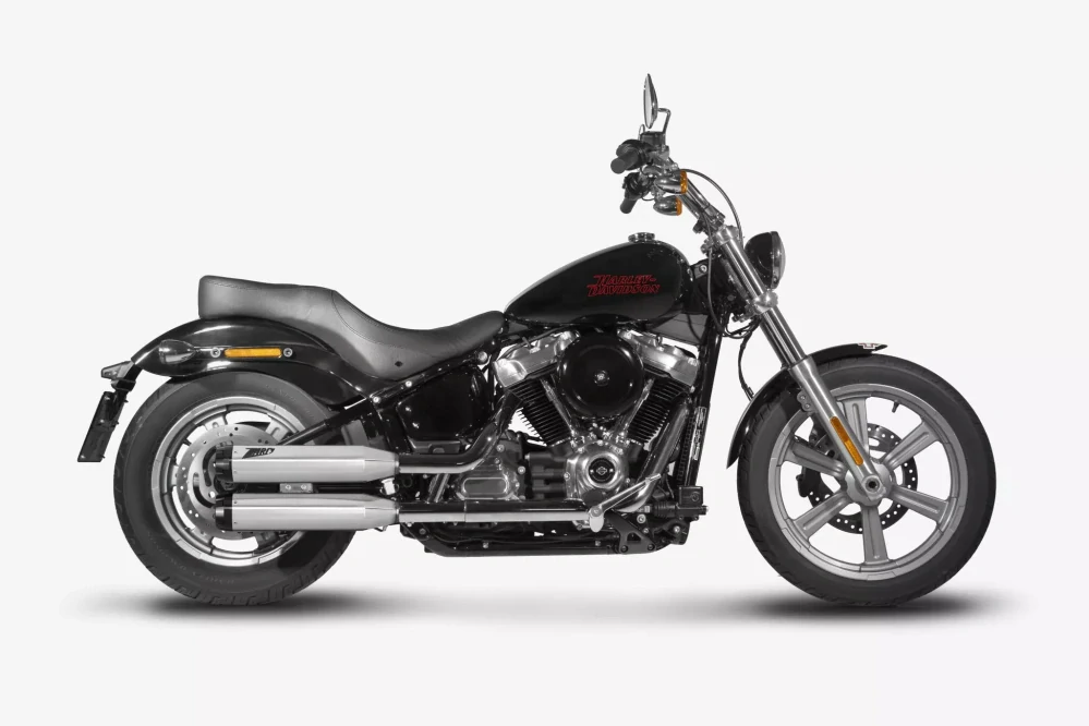 Homologované koncovky výfuku motocyklu ZARD SLIP ON MUFFLERS HOMOLOGACE E4/E5 pro motocykl HARLEY DAVIDSON STREET BOB 114 rok 2017-2024 , barva lesklý chrom/černá koncovka 