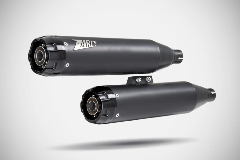 Homologované koncovky výfuku motocyklu ZARD SLIP ON MUFFLERS HOMOLOGACE E4/E5 pro motocykl HARLEY DAVIDSON FAT BOY 114 rok 2017-2024 , barva černá