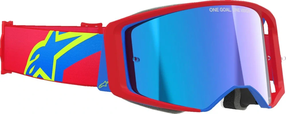 Motokrosové / enduro brýle ALPINESTARS GOGGLE SUPERTECH CORP 5100325-3055 barva červená/modrá, modré zrcadlové plexi 