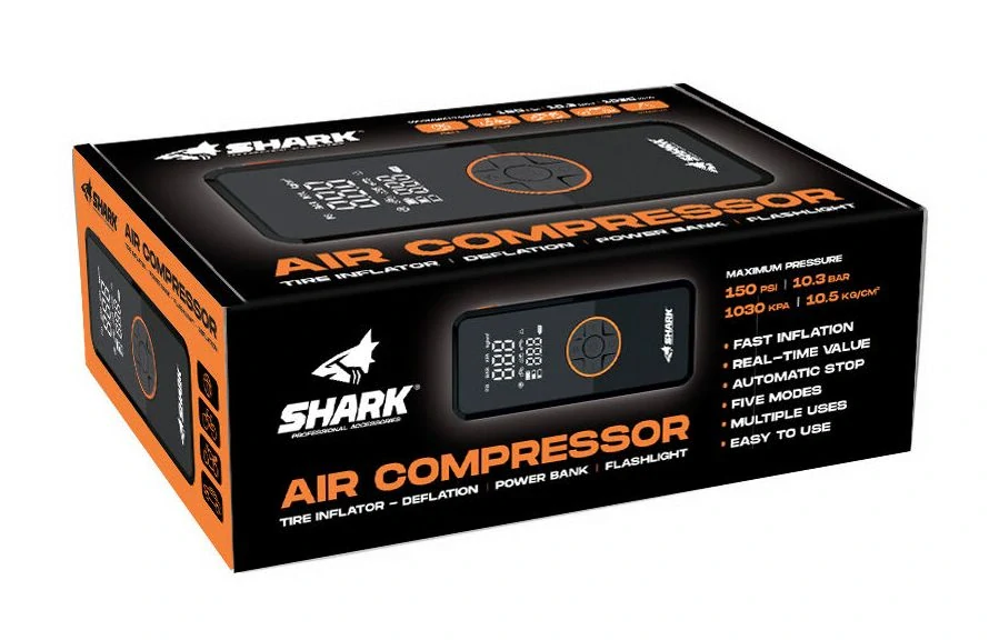 Kompaktní akumulátorový kompresor s powerbankou a svítilnou SHARK Battery Air Compressor BP-150