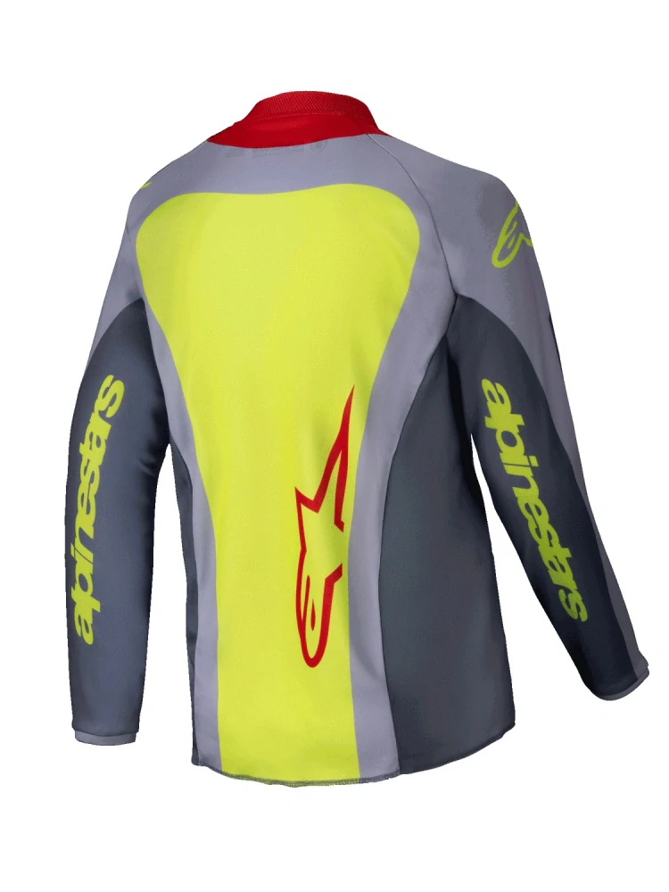 a Dětský motokrosový komplet kalhot a dresu ALPINESTARS RACER MELT barva červená/šedá/žlutá fluo velikost 26+L