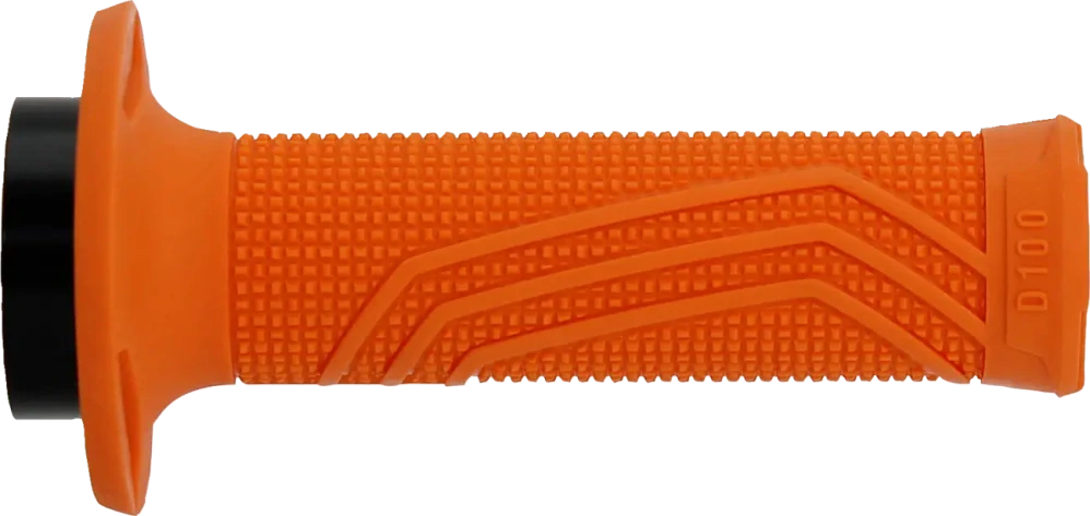 Motokrosové gripy s pevným plastem plynu DOMINO D100 SYSTÉM LOCK ON/D LOCK uzavřené konce gripů, barva oranžová, pár