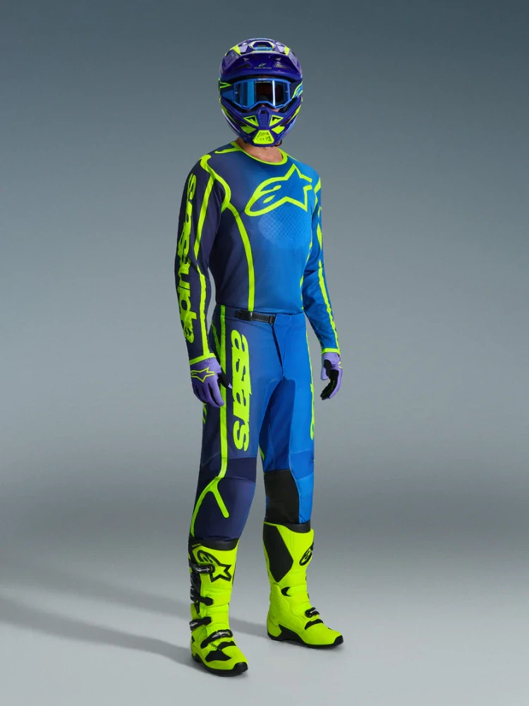 a Motokrosový komplet kalhot a dresu ALPINESTARS FLUID APEX barva modrá/žlutá fluo velikost 30+S