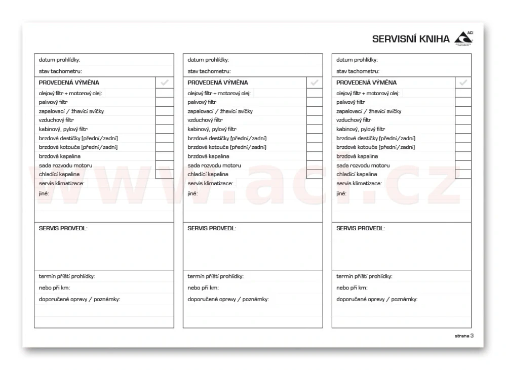 Univerzální servisní kniha pro až 36 záznamů, formát A5