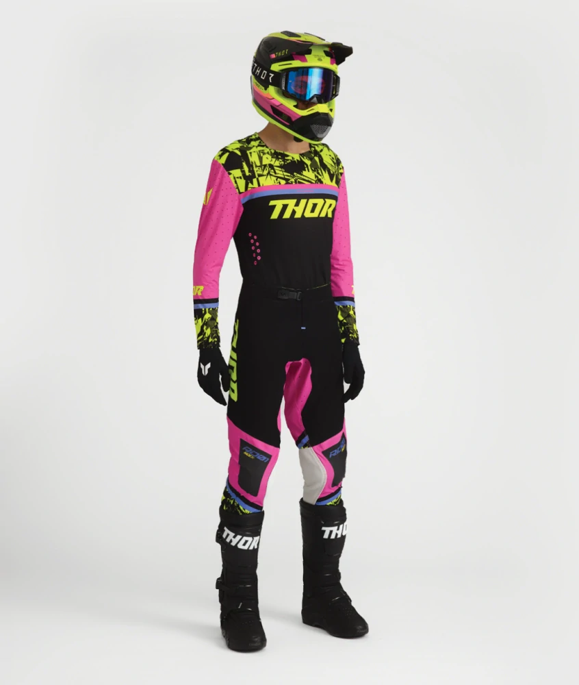 Lehké a pružné motokrosové - enduro kalhoty THOR SPORTMODE PUNKD barva černá/růžová