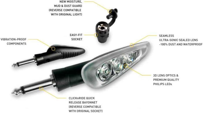Sada 2 kusů odnímatelných LED blinkrů na motocykl CLICK'n'RIDE 4202, homologované