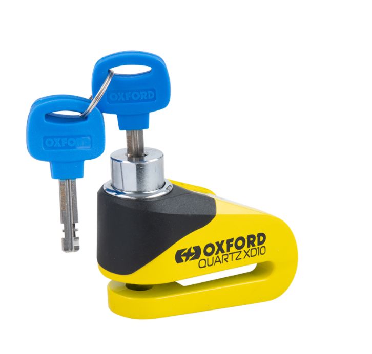 Zámek na kotouč motocyklu OXFORD QUARTZ XD10 žlutý/černý, průměr čepu 10 mm