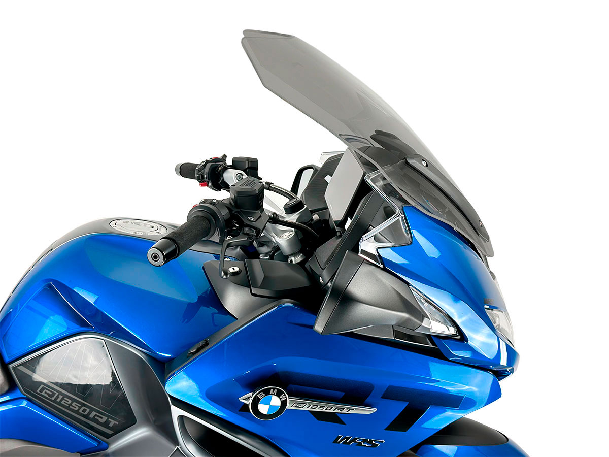 Plexi motocyklu WRS TOURING pro BMW R 1250 RT ABS rok 2021-2023, výška 64 až 71 cm, šířka 66 cm, barva kouřová
