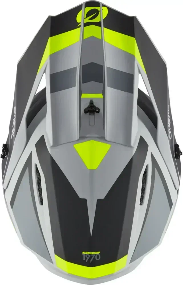 a Dětská motokrosová přilba ONEAL 1 SRS STREAM černá/šedá/neon žlutá matná velikost L - obvod hlavy 49-50 cm