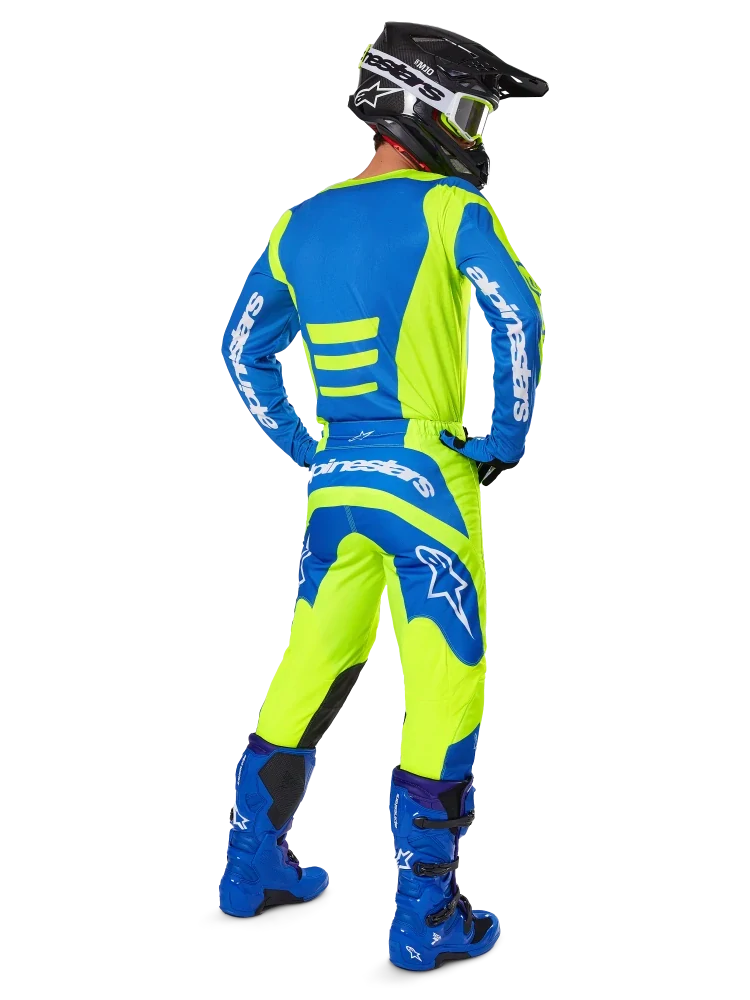 a Motokrosový komplet kalhot a dresu ALPINESTARS TECHSTAR NOMUR barva fluo žlutá/modrá velikost 34+L