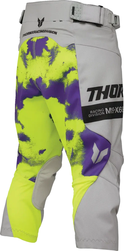 Dětský sportovní motokrosové kalhoty THOR LAUNCHMODE RACEWEAR BLEACH barva šedá/fialová/acid