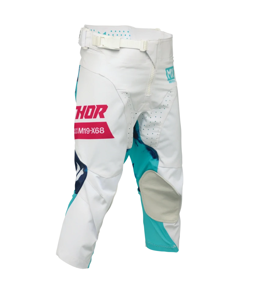 Dětský sportovní motokrosový komplet kalhot a dresu THOR LAUNCHMODE RACEWEAR BLEACH barva bílá/aqua
