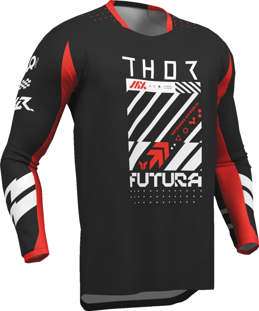 A Dětský sportovní motokrosový komplet kalhot a dresu THOR LAUNCHMODE RACEWEAR FUTURA barva černá/červená velikost 26+L