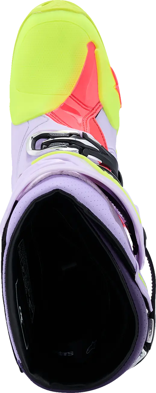 Ventilační motokrosové boty s vnitřní botičkou ALPINESTARS TECH 10 SUPERVENTED VENTILAČNÍ barva fialová/žlutá fluo/diva ružová/