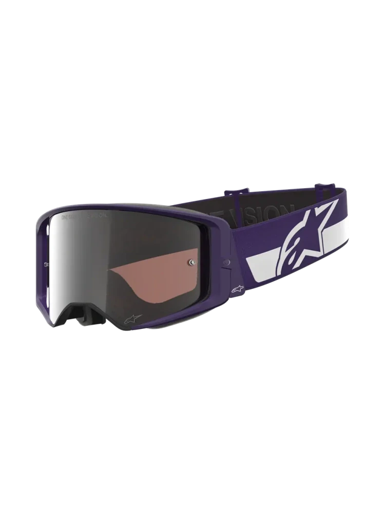 Limitovaná edice motokrosových / enduro brýlí ALPINESTARS GOGGLE SUPERTECH HUNTER LAWRENCE 5101226-3168 Signature Goggle barva fialová/bílá se stříbrným zrcadlovým plexi 