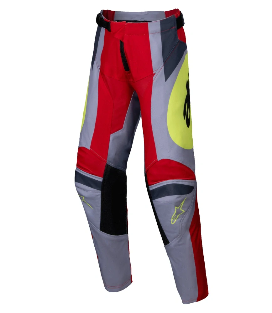 a Dětský motokrosový komplet kalhot a dresu ALPINESTARS RACER MELT barva červená/šedá/žlutá fluo velikost 26+L