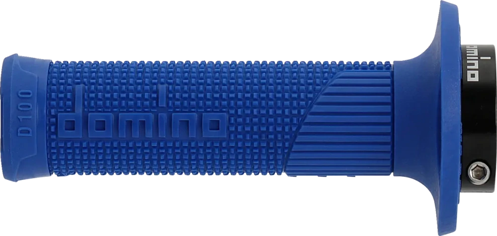 Motokrosové gripy s pevným plastem plynu DOMINO D100 SYSTÉM LOCK ON/D LOCK uzavřené konce gripů, barva modrá, pár