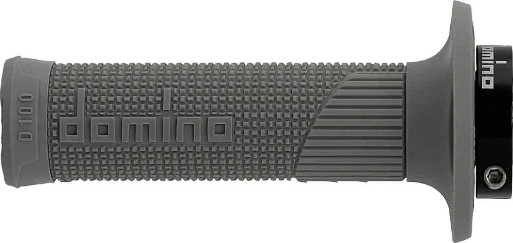 Motokrosové gripy s pevným plastem plynu DOMINO D100 SYSTÉM LOCK ON/D LOCK uzavřené konce gripů, barva šedá, pár
