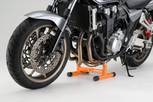 Nastavitelný motocyklový stojan DAYTONA ADJUSTABLE LIFT STAND 27934 barva oranžová/černá, nosnost stojanu 200 kg, zvedací výška max. 270 mm