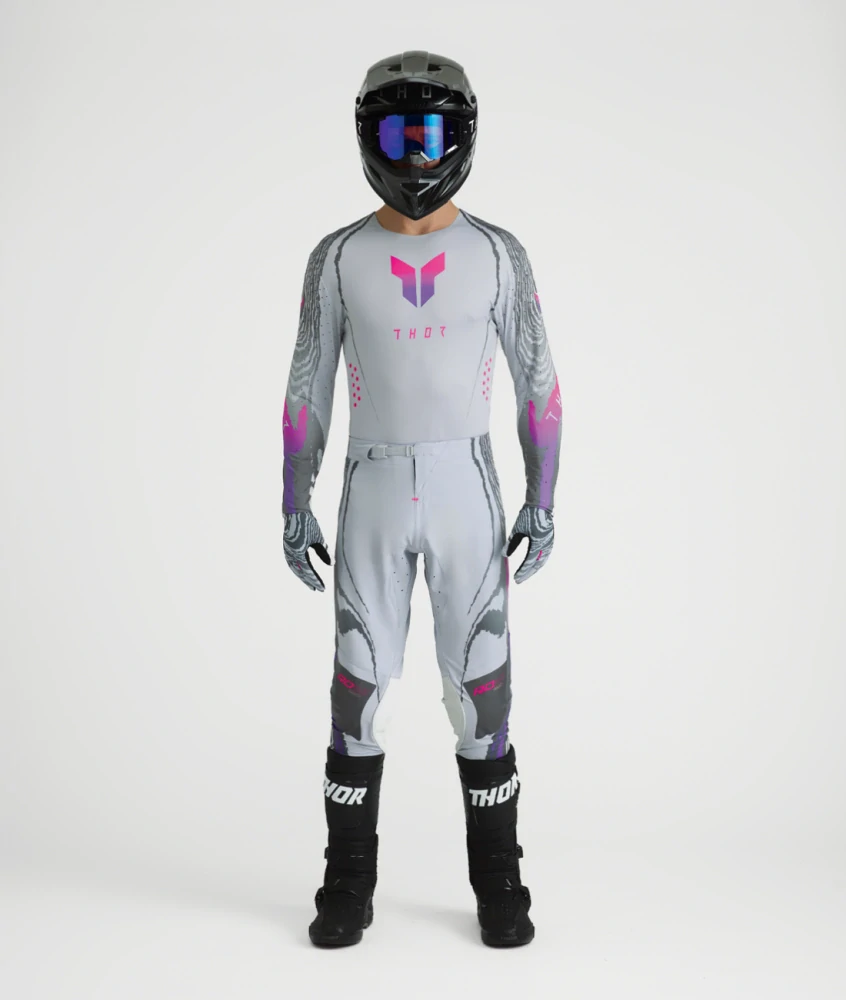 Lehký a pružný motokrosový - enduro dres THOR SPORTMODE DAMASCUS barva šedá/fialová/růžová