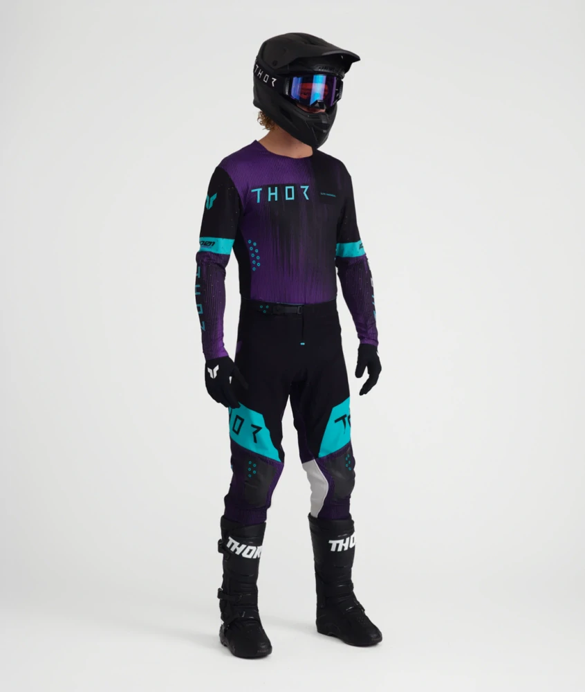 Lehké a pružné motokrosové - enduro kalhoty THOR SPORTMODE VANISH barva černá/fialová