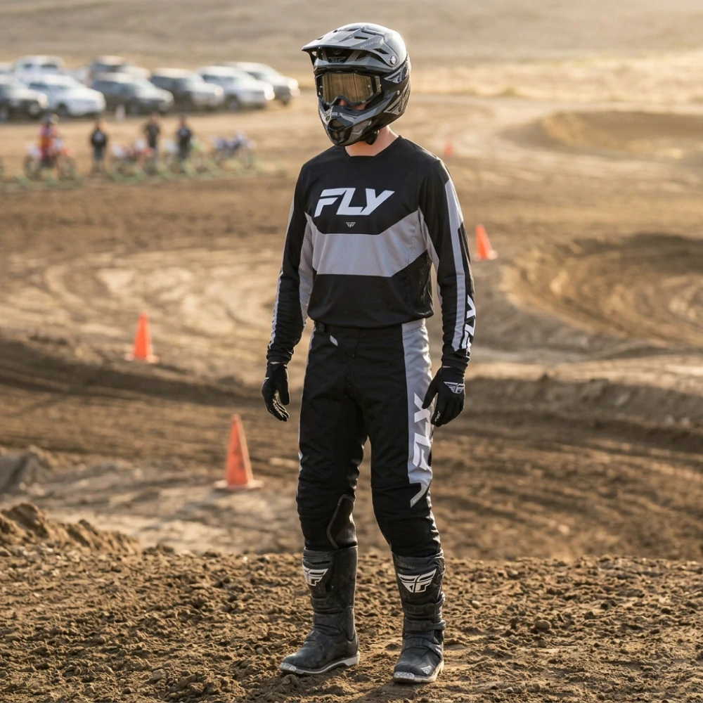 A Motokrosový / enduro komplet kalhot a dresu FLY RACING KINETIC barva černá/bílá velikost 34 + L