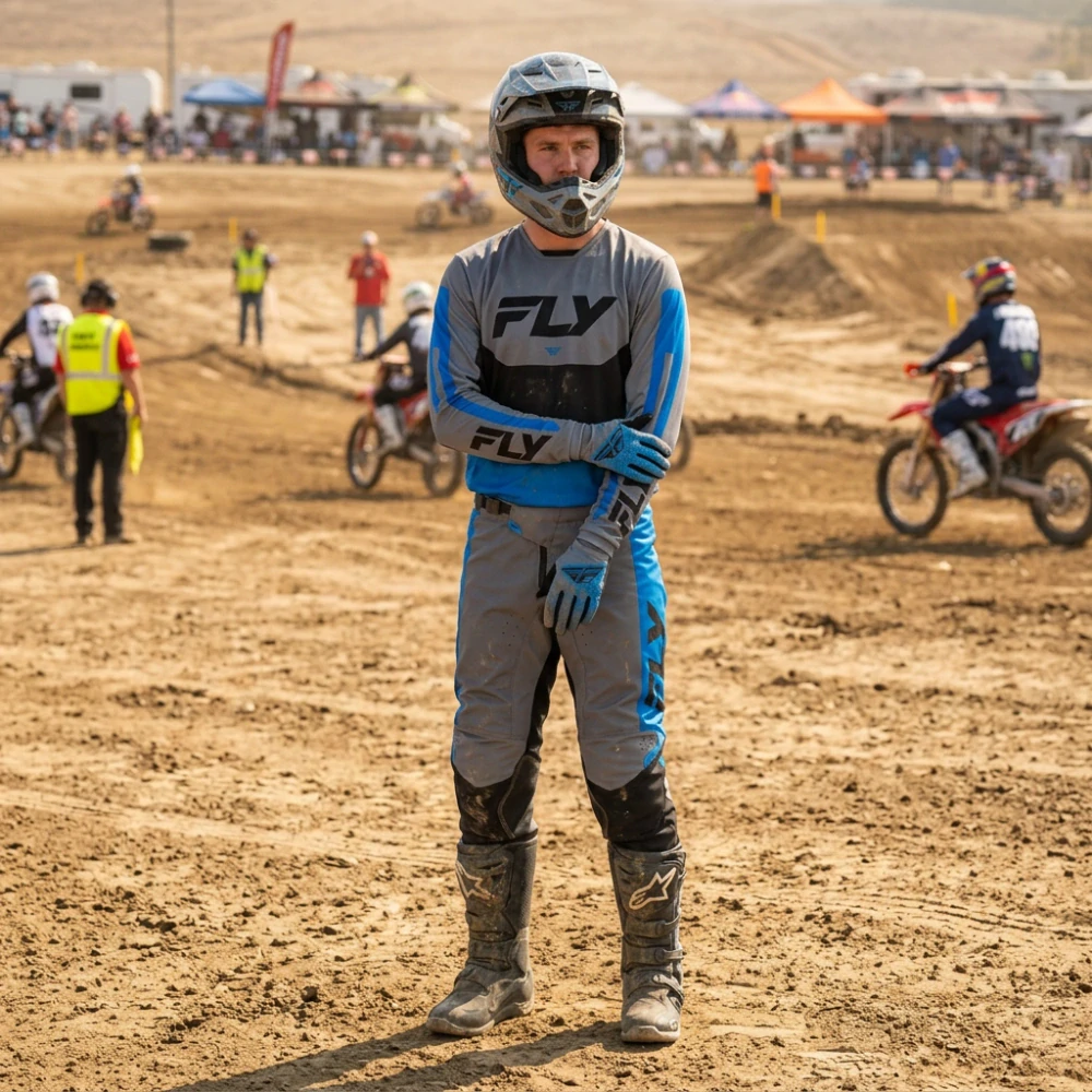 A Motokrosový / enduro komplet kalhot a dresu FLY RACING KINETIC barva modrá/šedá/černá velikost 36 + XL