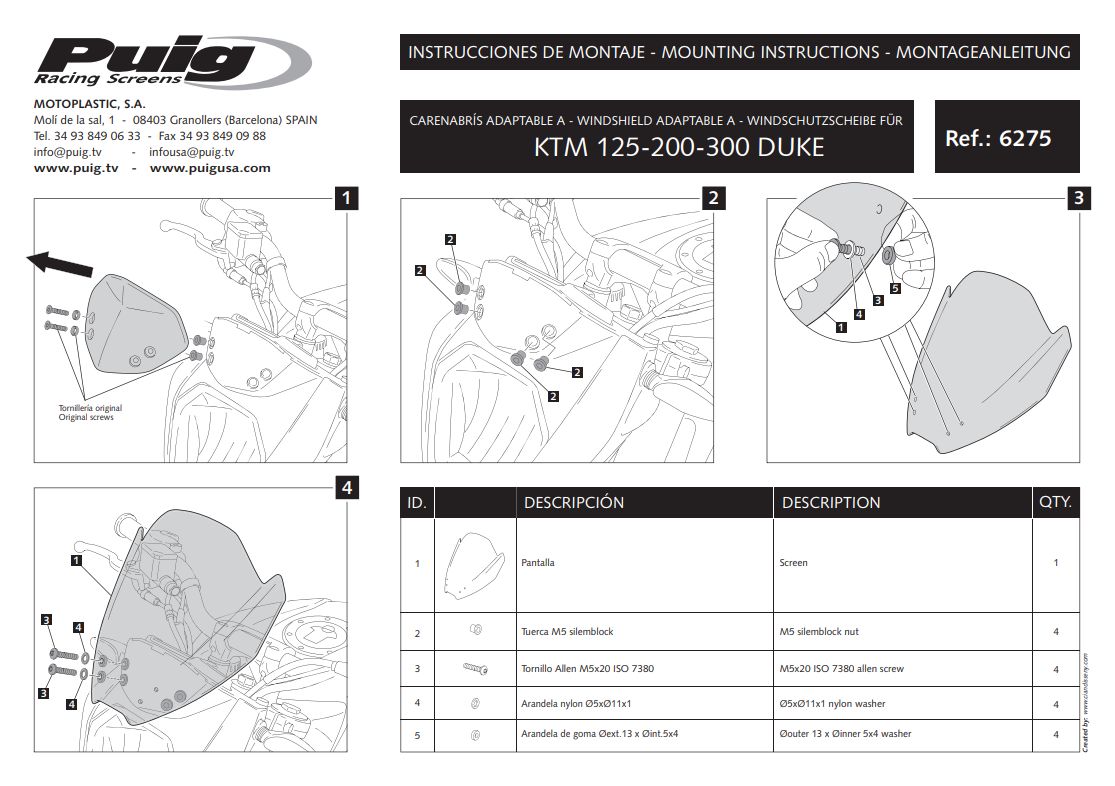 a Plexi motocyklu PUIG NEW GENERATION SPORT KTM 200 DUKE rok 20112-2013 barva kouřová 
