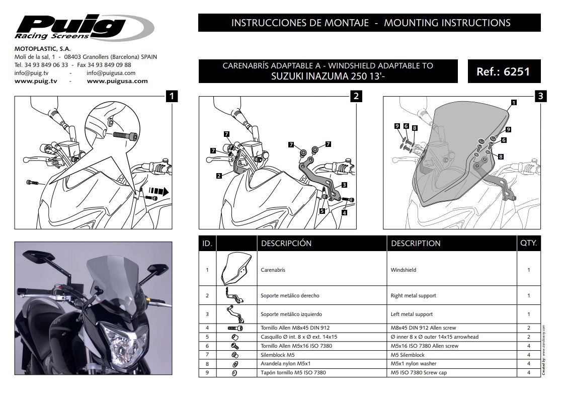 Plexi PUIG SPORT Suzuki INAZUMA 2013-2017
