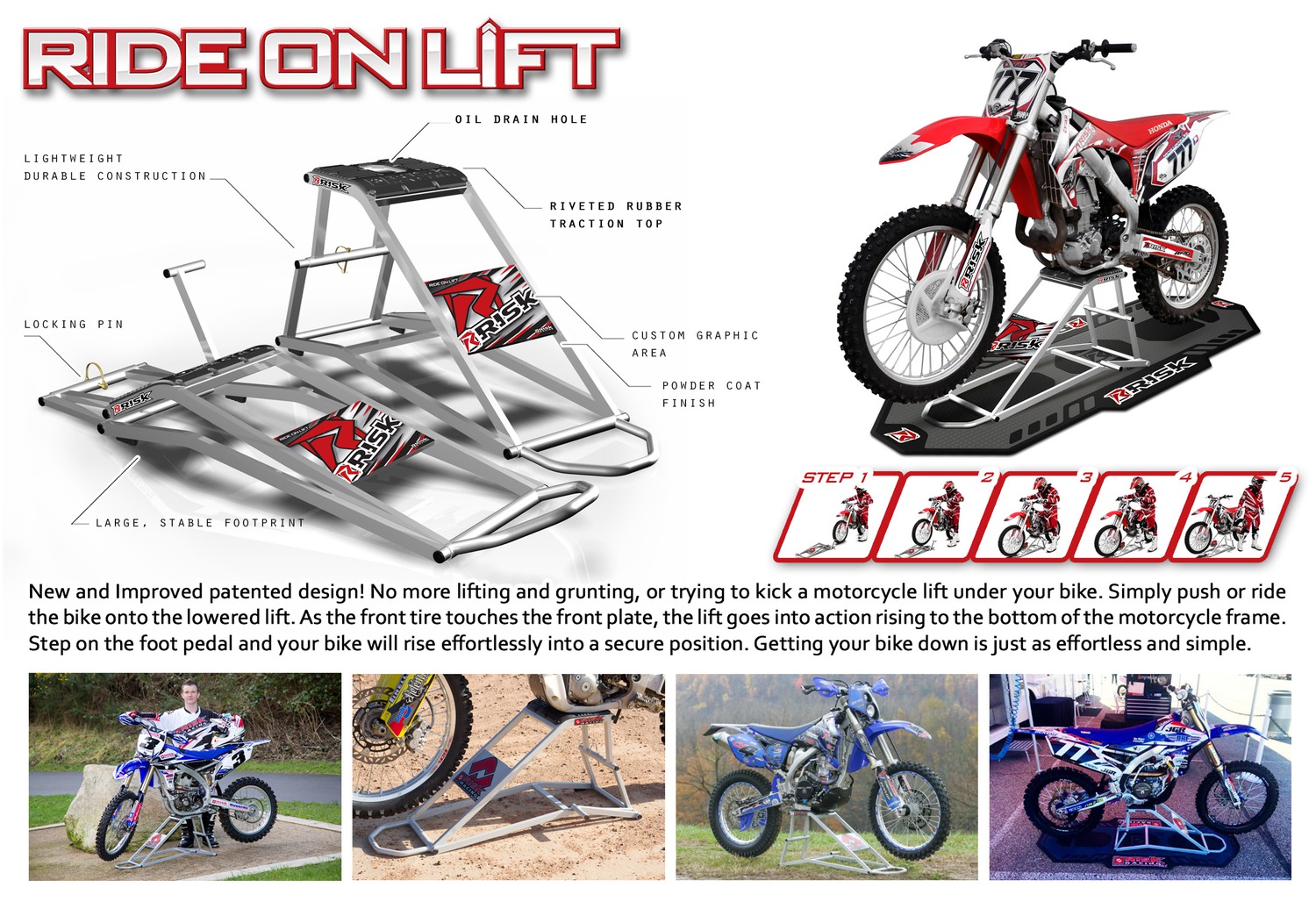 Stojan pro motokrosové motocykly Risk Racing RR1 Ride-On Lift stříbrný 
