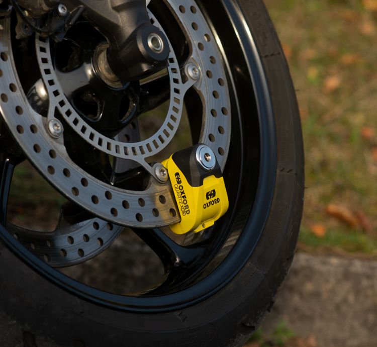 Zámek na kotouč motocyklu OXFORD QUARTZ XD10 žlutý/černý, průměr čepu 10 mm