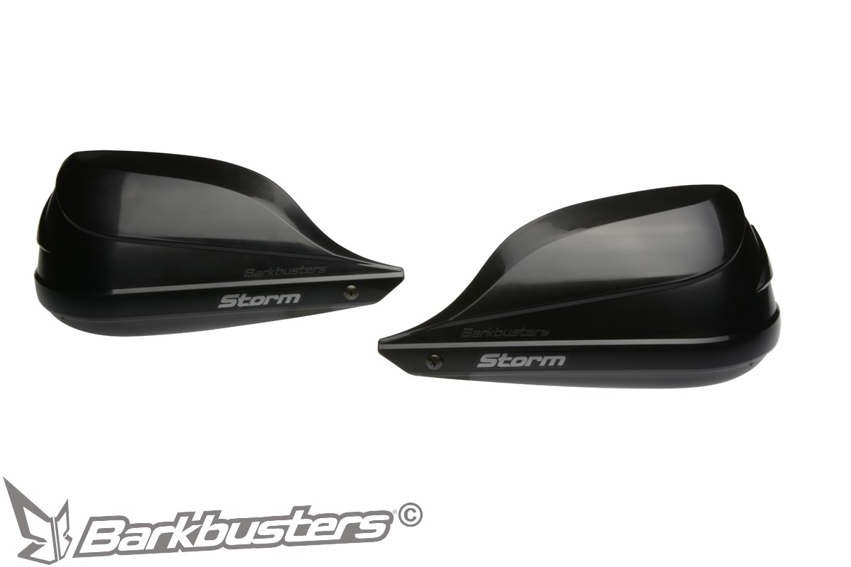 Sada motocyklových krytů páček s výztuhou BARKBUSTERS HANDGUARDS STORM SINGLE POINT BAR END MOUNT černé, pár, pro montáž do dutých řídítek
