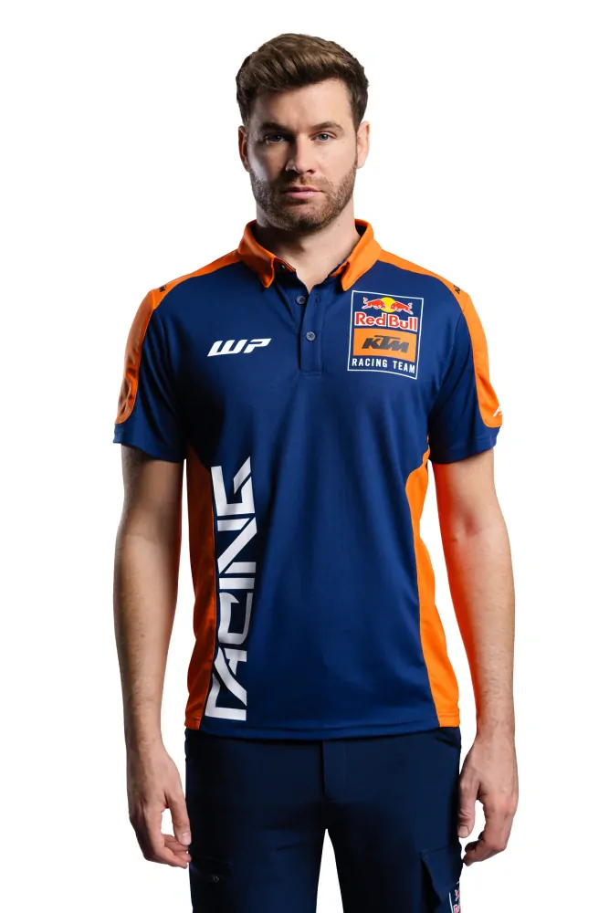Pánské polo triko s krátkým rukávem KTM REPLICA TEAM POLO modrá/oranžová