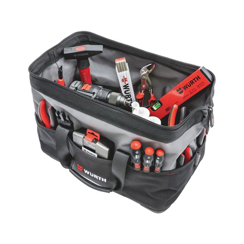 a Robustní brašna na nářadí Würth s jednodílným zipem a vodotěsným dnem z plastu barva černá/šedá
