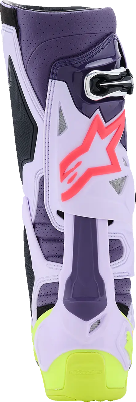 Ventilační motokrosové boty s vnitřní botičkou ALPINESTARS TECH 10 SUPERVENTED VENTILAČNÍ barva fialová/žlutá fluo/diva ružová/