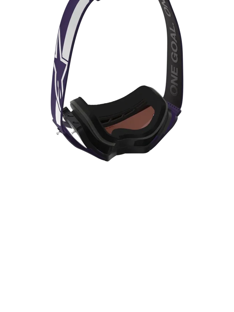 Limitovaná edice motokrosových / enduro brýlí ALPINESTARS GOGGLE SUPERTECH HUNTER LAWRENCE 5101226-3168 Signature Goggle barva fialová/bílá se stříbrným zrcadlovým plexi 