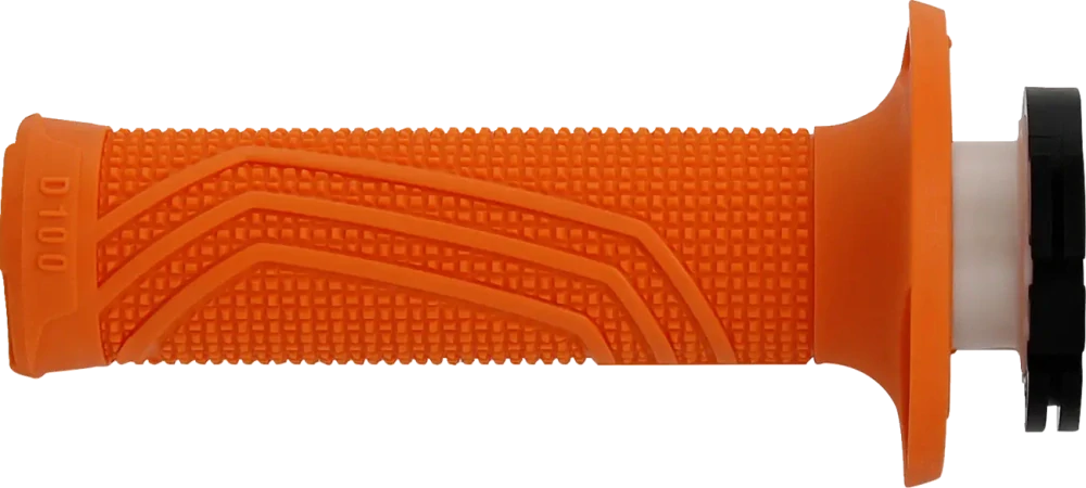 Motokrosové gripy s pevným plastem plynu DOMINO D100 SYSTÉM LOCK ON/D LOCK uzavřené konce gripů, barva oranžová, pár