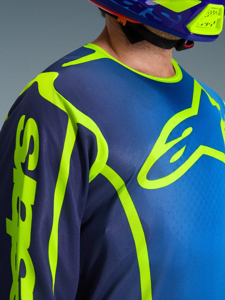 a Motokrosový komplet kalhot a dresu ALPINESTARS FLUID APEX barva modrá/žlutá fluo velikost 30+S