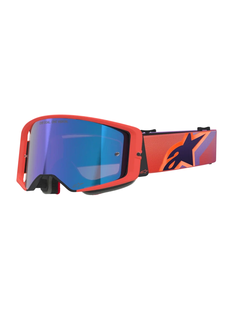 Motokrosové / enduro brýle ALPINESTARS GOGGLE SUPERTECH VISION CORP 5100326-414 barva hot coral/fialová, modré zrcadlové plexi 