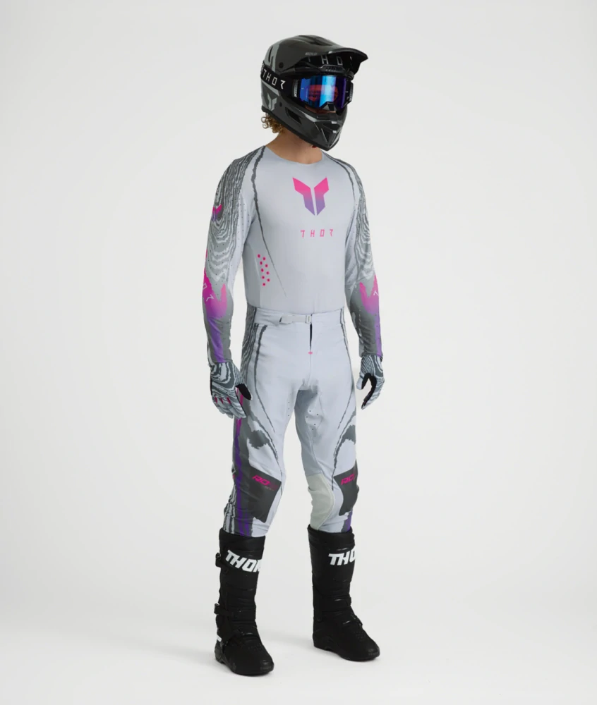 Lehké a pružné motokrosové - enduro kalhoty THOR SPORTMODE DAMASCUS barva šedá/fialová/růžová