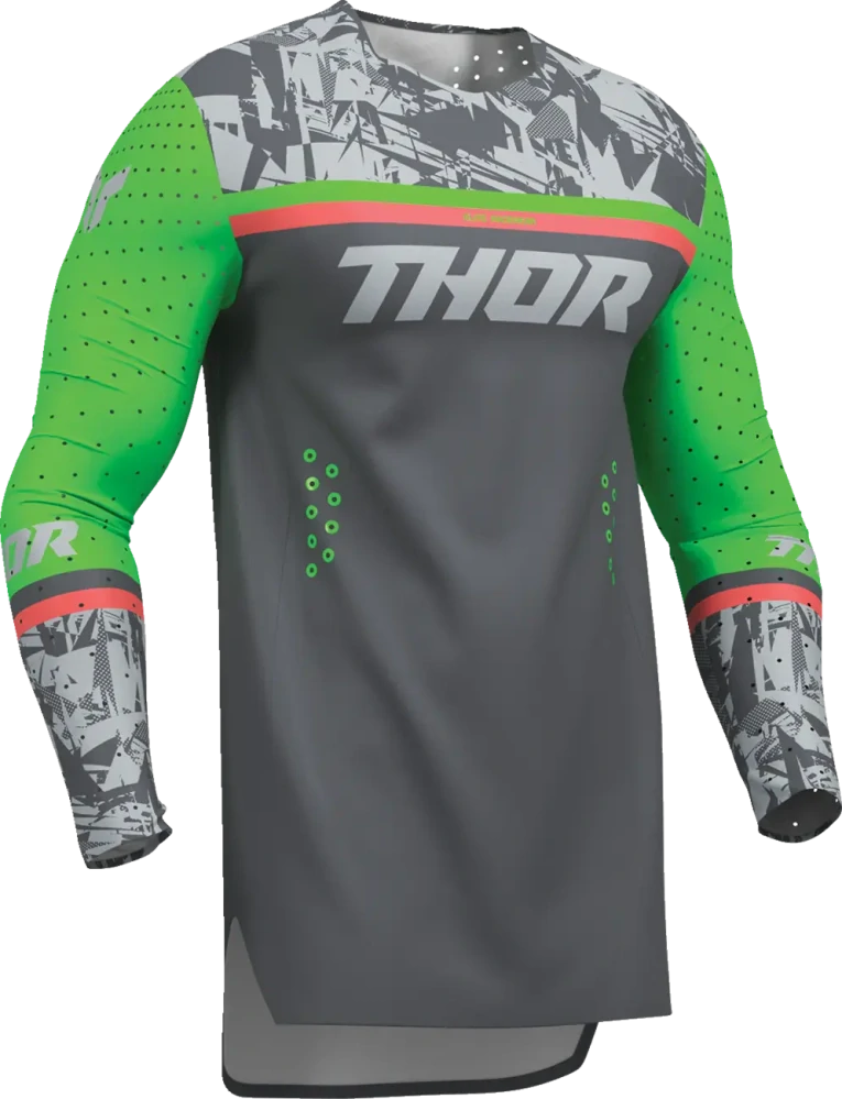 a Lehký a pružný motokrosový - enduro komplet kalhot a dresu THOR SPORTMODE PUNKD barva šedá/zelená velikost 32+M