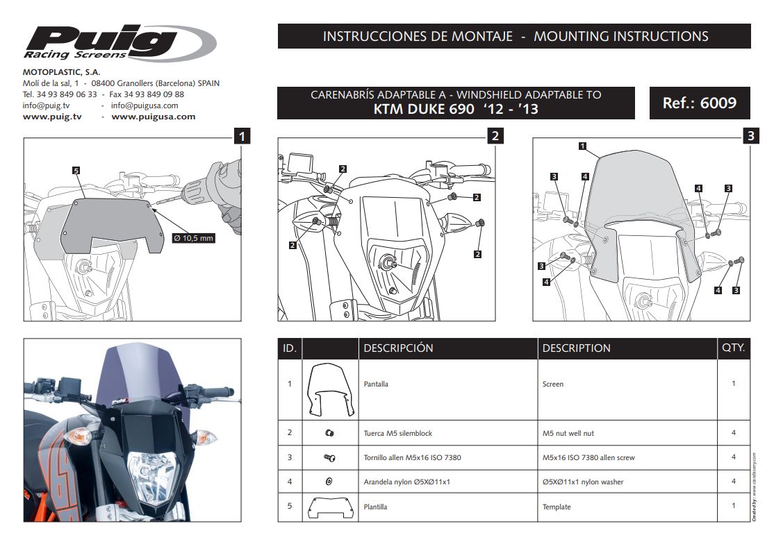 Plexi PUIG SPORT KTM 690 DUKE 2012-2015